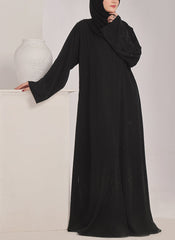 Hijab Ul Hareem Stone work Front Open Black Abaya - 0121-C-1024