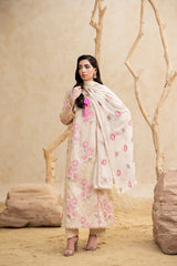 Threads & Weaves Stitched 3 Piece Emb Lawn Suit-BL26106