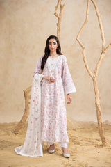 Threads & Weaves Stitched 3 Piece Emb Lawn Suit-BL26105