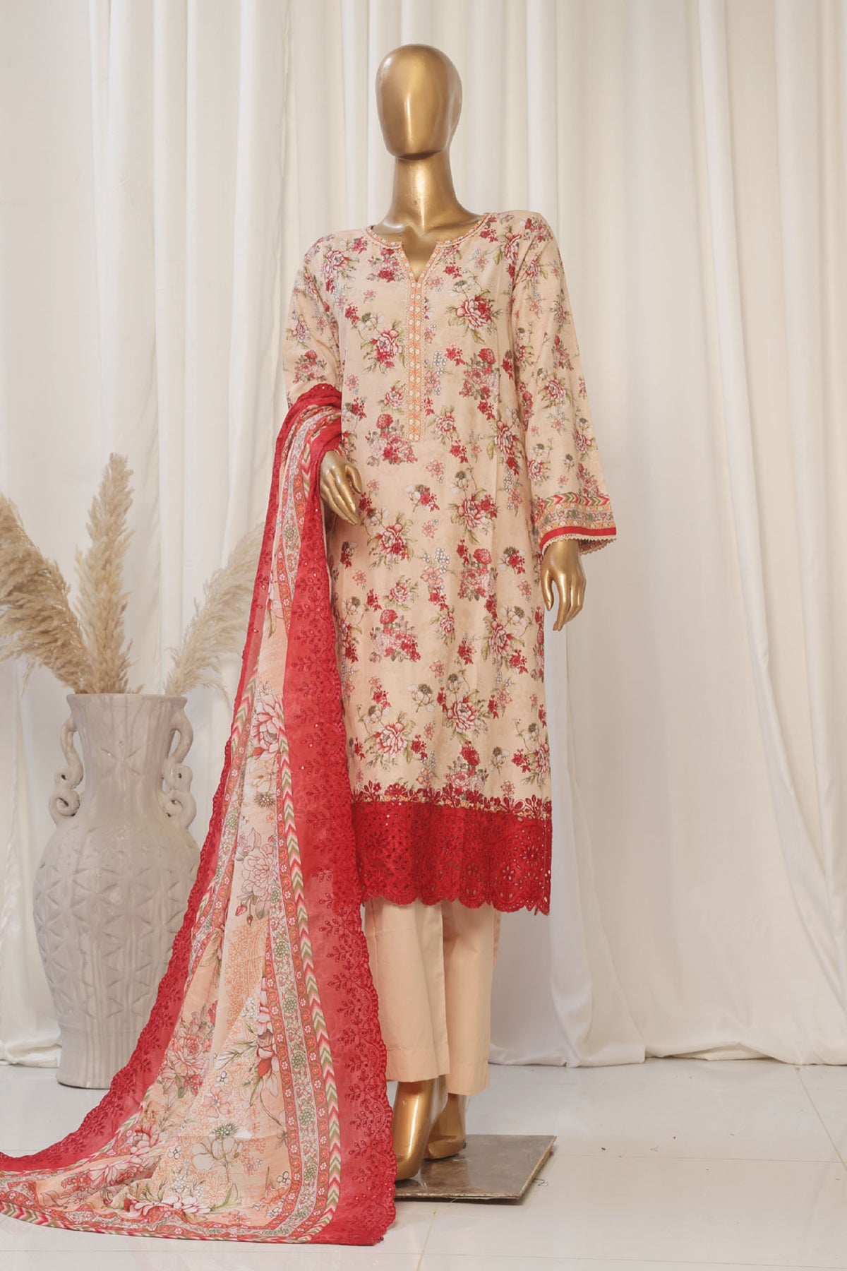 Bin Saeed Stitched 3 Piece Exclusive Emb Lawn Collection'2025-SM-1819-Skin