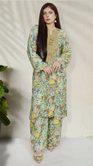 Urban Cut 2 Piece Embroidred Cotton/Viscose  Printed  Suit