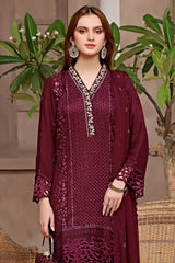 Hazel By Guzel Stitched 3 Piece Festive Formals with Clutch Collection'2024-02-Crimson