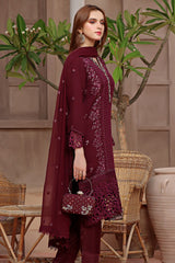 Hazel By Guzel Stitched 3 Piece Festive Formals with Clutch Collection'2024-02-Crimson