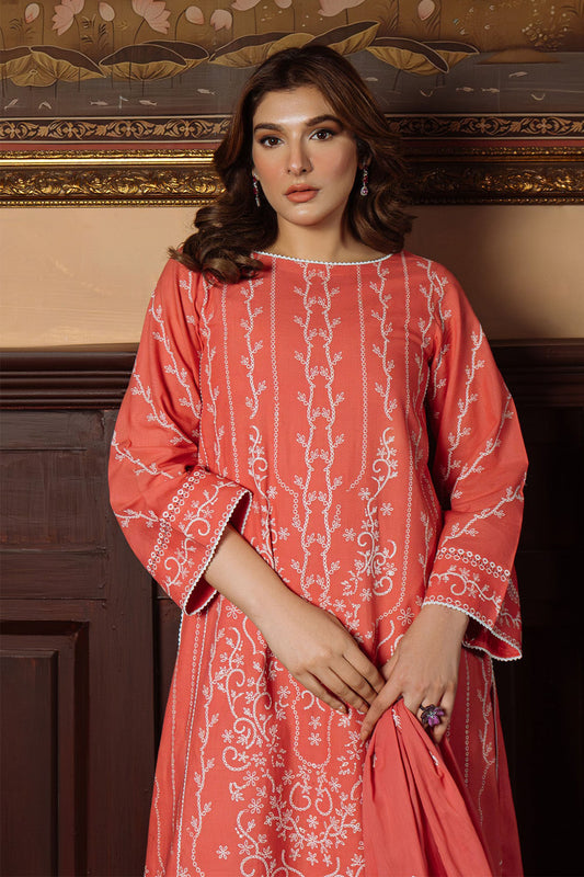 Festive Edit By Sahar Unstitched 3 Piece Chikankari Lawn Collection-02-Gilded Coral