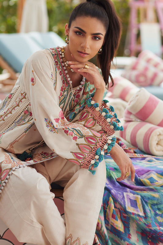 Wes By Farah Talib Aziz Unstitched 3 Piece Luxury Summer Collection-02-Irene Ivory