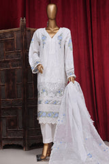 Bin Saeed Stitched 3 Piece Luxury Plain Emb Cotton Vol-03 Collection-LF-1812-White