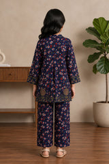 Aroob Stiched 2 Piece Printed & Emb Lawn Co-Ord Set-D-0287-N.BLUE