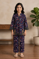 Aroob Stiched 2 Piece Printed & Emb Lawn Co-Ord Set-D-0287-N.BLUE