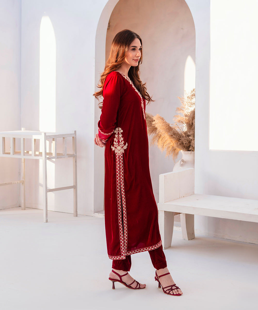Dastoor By Kross Kulture Stitched 2Pc - Velvet Emb Suit