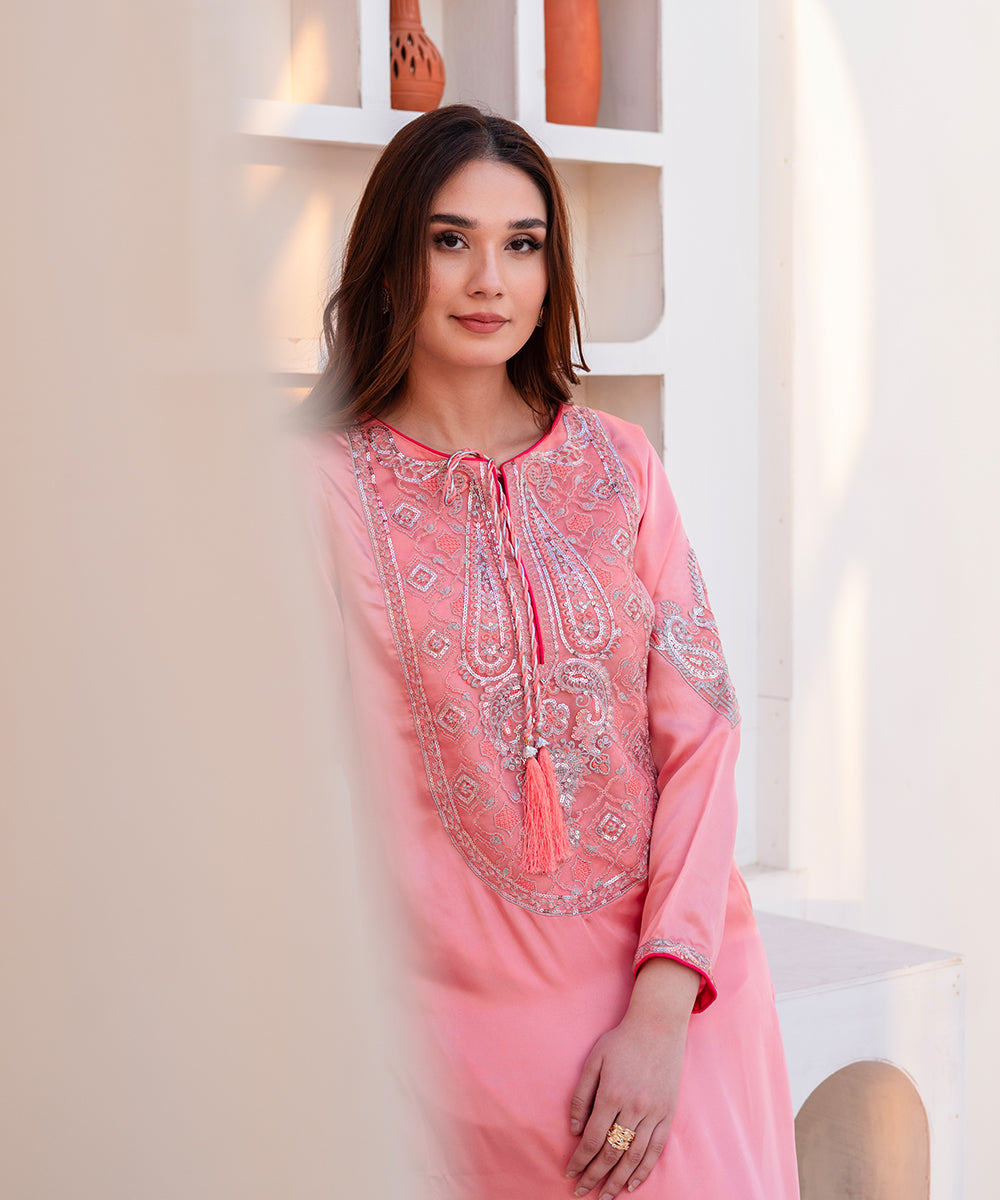 Kross Kulture Stitched Royal Silk 2Pc -  Emb Silk Suit