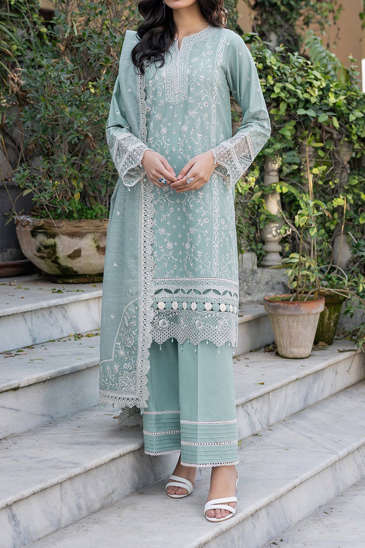 Bahaar by Farasha Unstitched 3 Piece Emb Lawn Collection'2024-03-Aqua Pearl