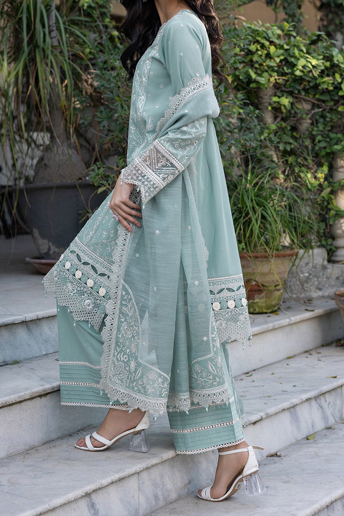 Bahaar by Farasha Unstitched 3 Piece Emb Lawn Collection'2024-03-Aqua Pearl