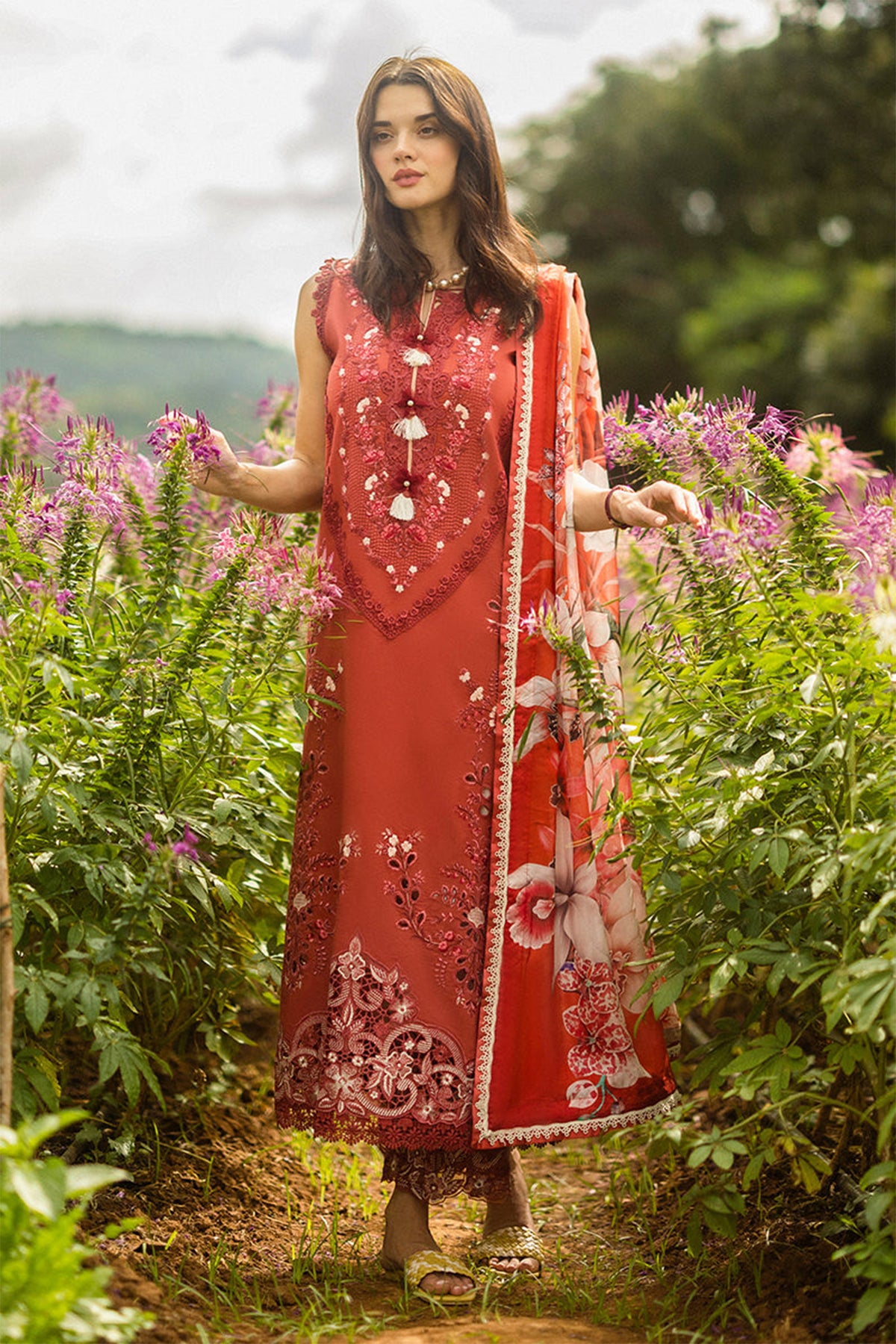 The Secret Garden Hemline By Mushq Unstitched 3 Piece Summer Collection'2025-03-B-Dewdrop Garden