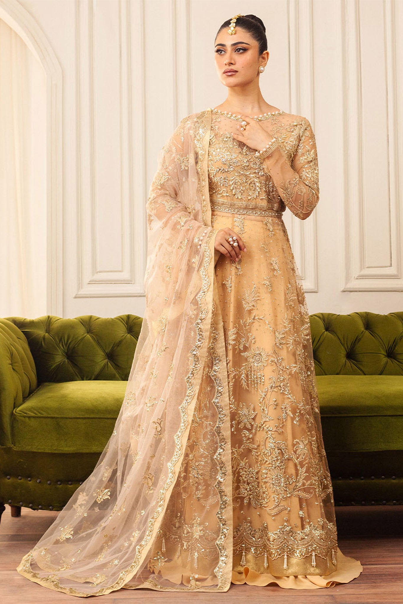 Hemline By Mushq Unstitched 3 Piece Aura Debut Wedding Collection'2024-03-Chamois