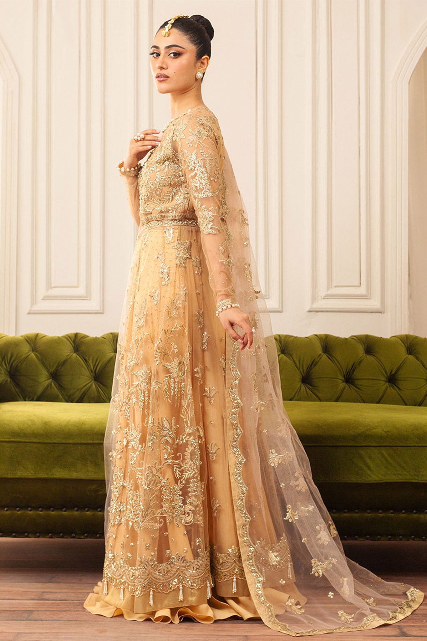 Hemline By Mushq Unstitched 3 Piece Aura Debut Wedding Collection'2024-03-Chamois