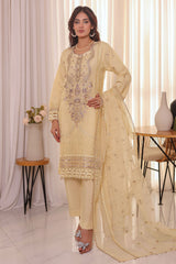 Irha By Azmeerah Official Semi Stitched 3 Piece Organza Edit Formals Collection'2024-03-Cream