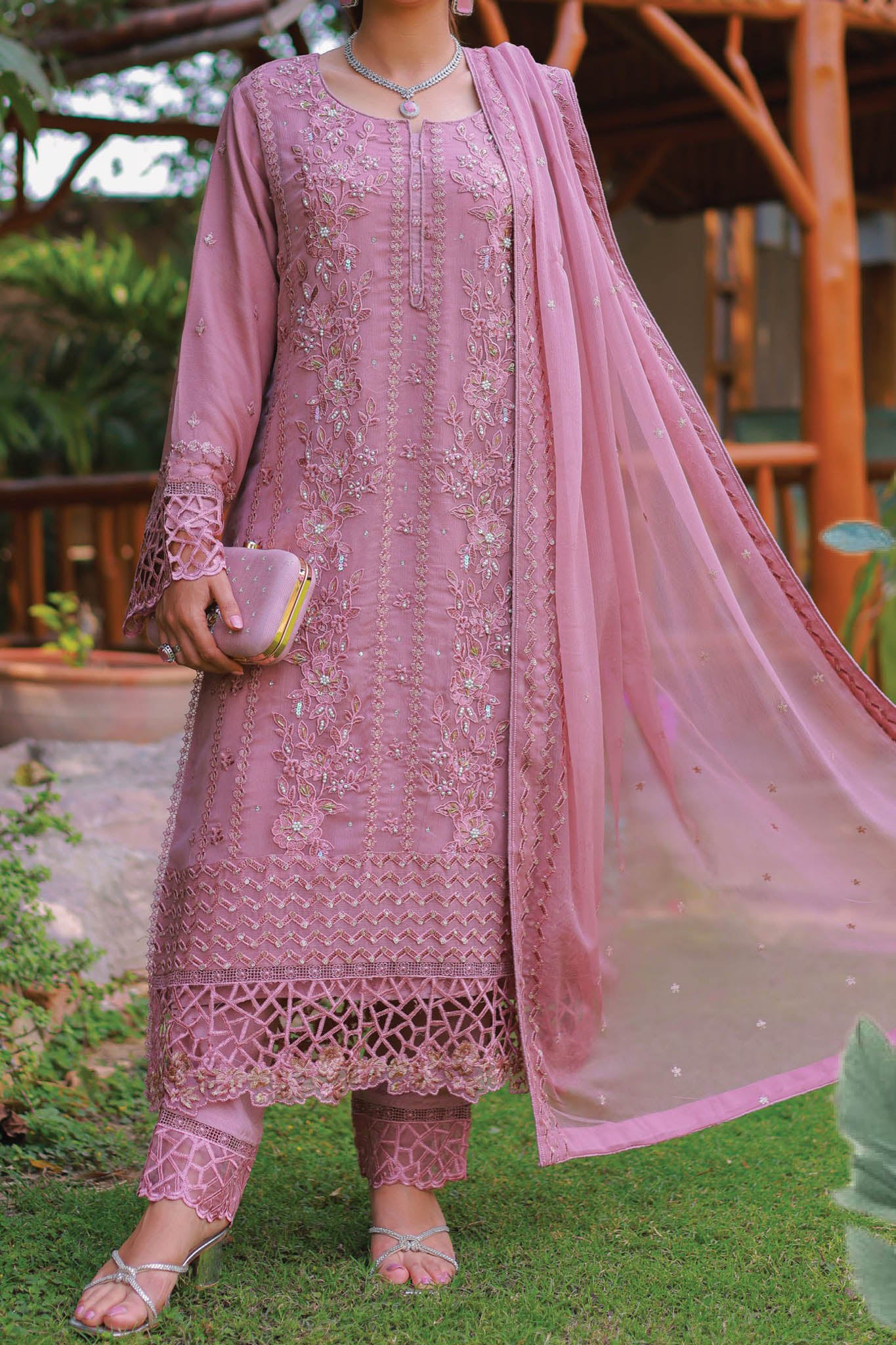 Aks By Guzel Stitched 3 Piece Festive Formals Chiffon Collection'2024-03-Heer