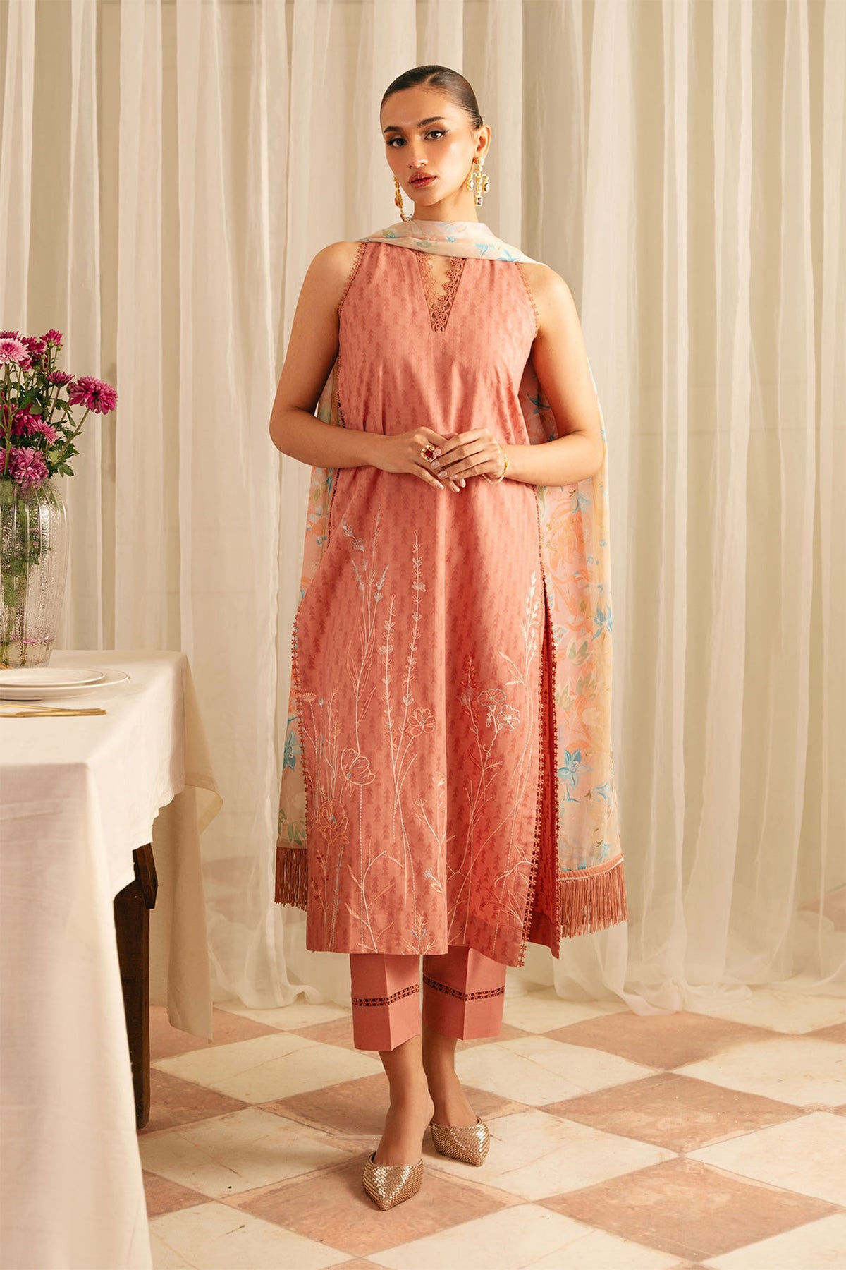 Festive Edit By Sahar Unstitched 3 Piece Jacquard Collection-03-Peach Blossom