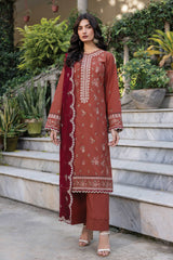 Bahar By Farasha Unstitched 3 Piece Emb Lawn Edit-II Collection-03-Russet Dusk