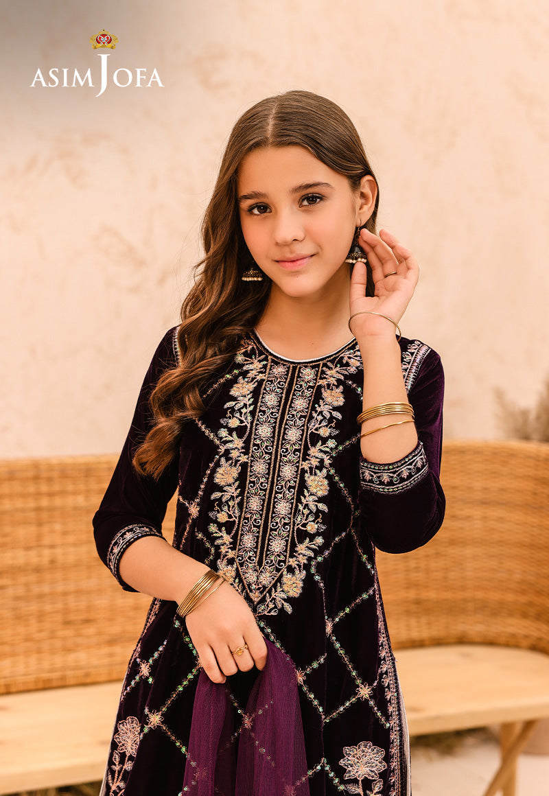 Asim Jofa Velvet Kids Pret Ajkv-08 Embroidered Velvet 3 Pcs