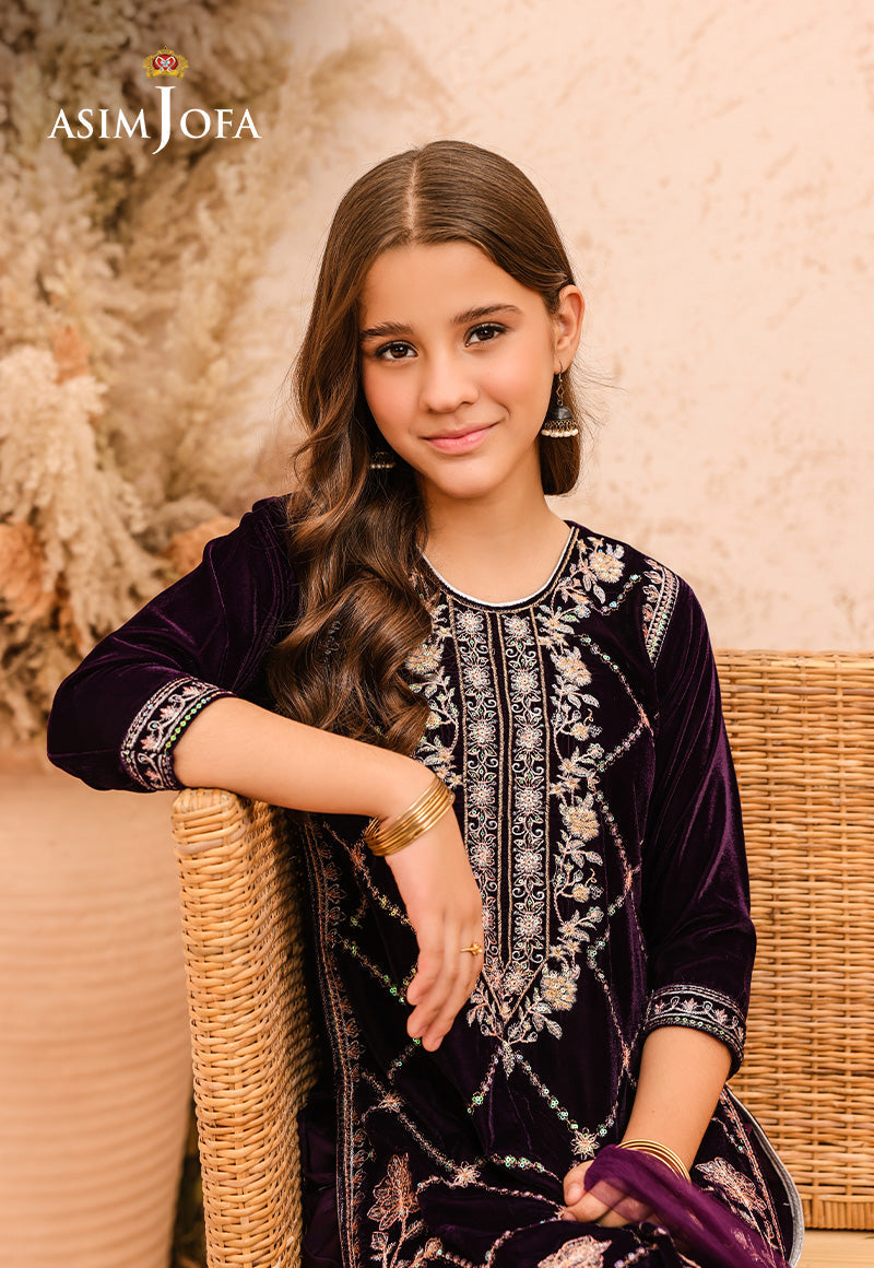 Asim Jofa Velvet Kids Pret Ajkv-08 Embroidered Velvet 3 Pcs