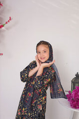 Suntex Stitched 3 Piece Lawn Kids Suit- Black SHIRT - PRINTED