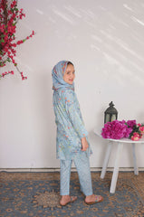 Suntex Stitched 3 Piece Lawn Kids Suit- Sky Blue - SHIRT - PRINTED