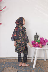 Suntex Stitched 3 Piece Lawn Kids Suit- Black SHIRT - PRINTED