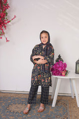 Suntex Stitched 3 Piece Lawn Kids Suit- Black SHIRT - PRINTED