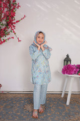 Suntex Stitched 3 Piece Lawn Kids Suit- Sky Blue - SHIRT - PRINTED