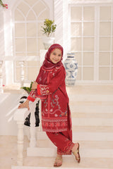Suntex Stitched 3 Piece Kids Lawn Suit-SH-2660-Maroon