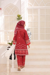 Suntex Stitched 3 Piece Kids Lawn Suit-SH-2660-Maroon