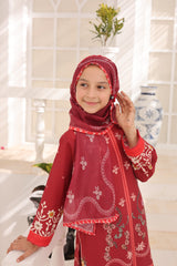 Suntex Stitched 3 Piece Kids Lawn Suit-SH-2660-Maroon