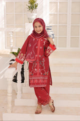 Suntex Stitched 3 Piece Kids Lawn Suit-SH-2660-Maroon