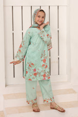 Suntex Stitched 3 Piece Kids Lawn Suit-SH-2662-Mint Green