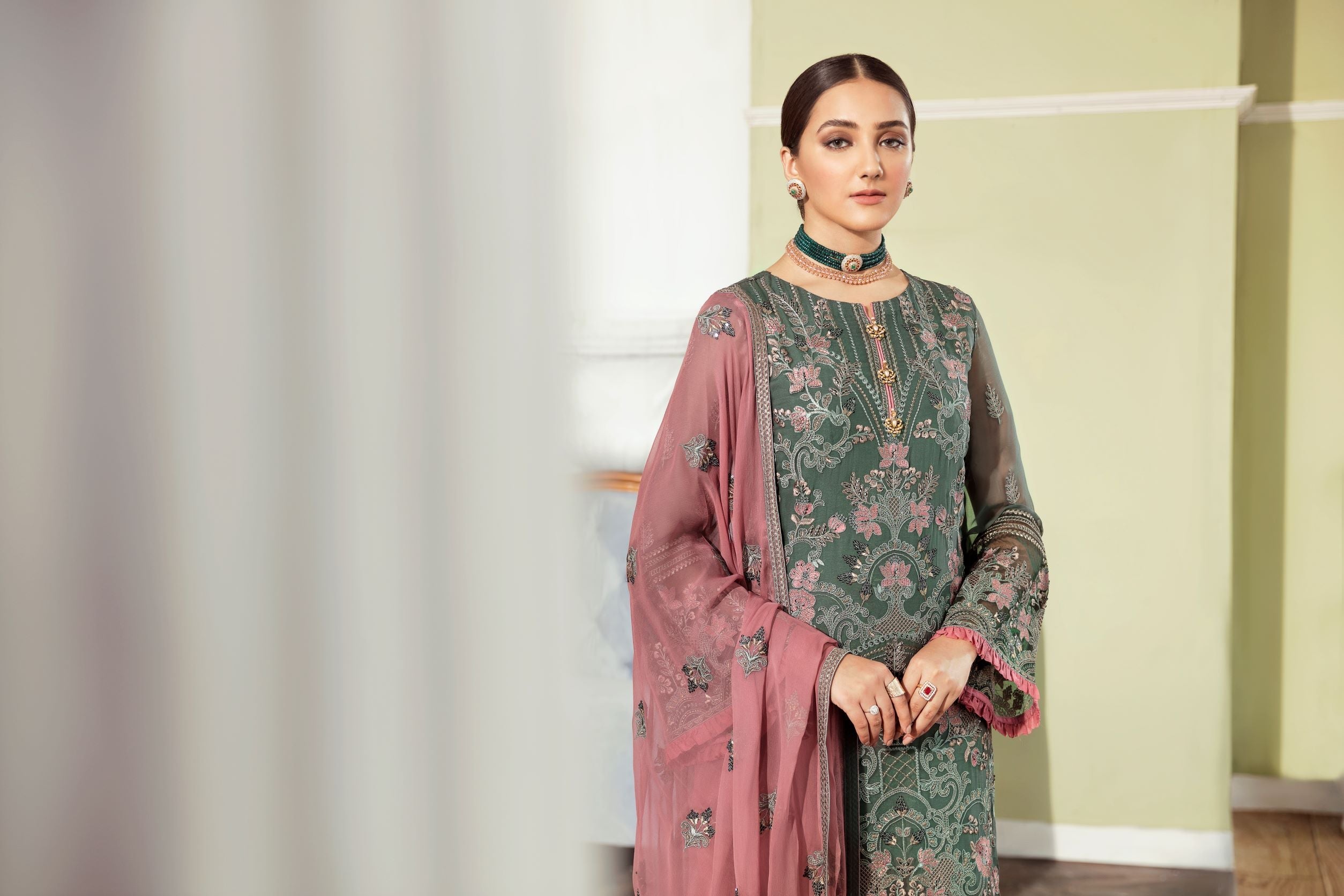 Safeera By Flossie Unstitched 3 Piece Formals Vol-09 Collection'2025-Smoke Pine