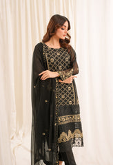 Zouj Unstitched 3 Piece Luxe Chiffon Edit Collection'2025-Auric Night