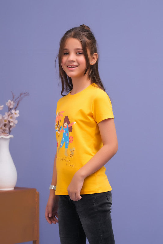 Sprinkles Stitched 1 Piece Summer Shirts Kids Collection'2025-Yellow Adventure Friend Print Tee