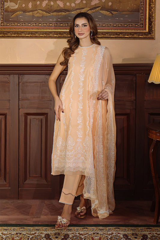 Festive Edit By Sahar Unstitched 3 Piece Chikankari Lawn Collection-04-Apricot Glow