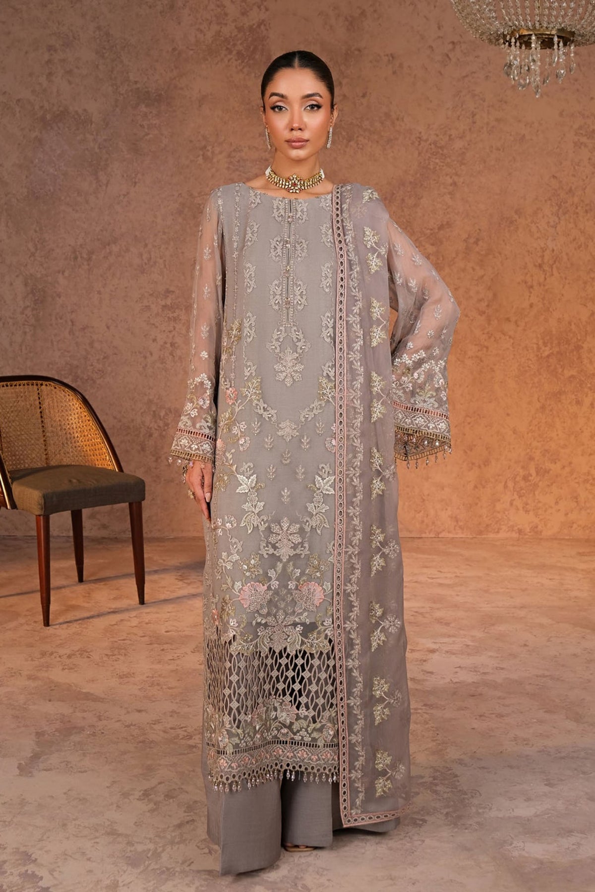 Lamisah Zebaish by Lavish Unstitched 3 Piece Luxury Chiffon Collection'2024-04-Fossil