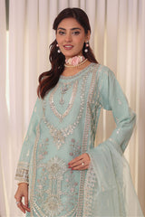 Irha By Azmeerah Official Semi Stitched 3 Piece Organza Edit Formals Collection'2024-04-Sky Blue