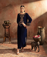 Velvet Saga By Kross Kulture Stitched Embroidered Velvet Shirt Collection'2025-0001819-SML-NAV