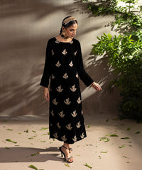 Velvet Saga By Kross Kulture Stitched Embroidered Velvet Shirt Suit-0001817-SML-BLK