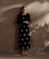 Velvet Saga By Kross Kulture Stitched Embroidered Velvet Shirt Suit-0001817-SML-BLK