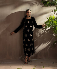 Velvet Saga By Kross Kulture Stitched Embroidered Velvet Shirt Suit-0001817-SML-BLK