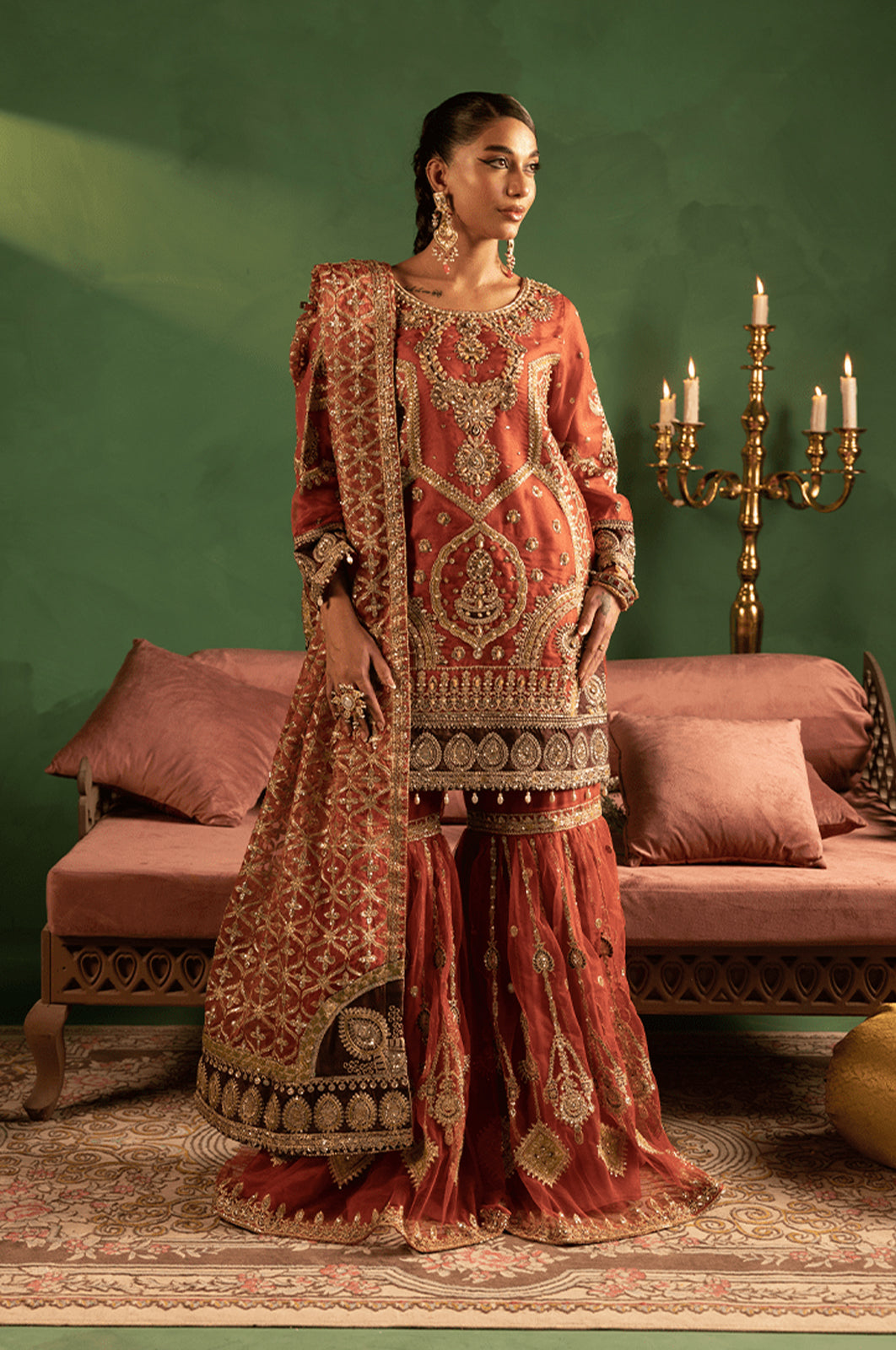 Tabeer By Diara Couture Stitched 3 Piece Formals Collection'2025-ZONAISHA - UA-01 - RUST