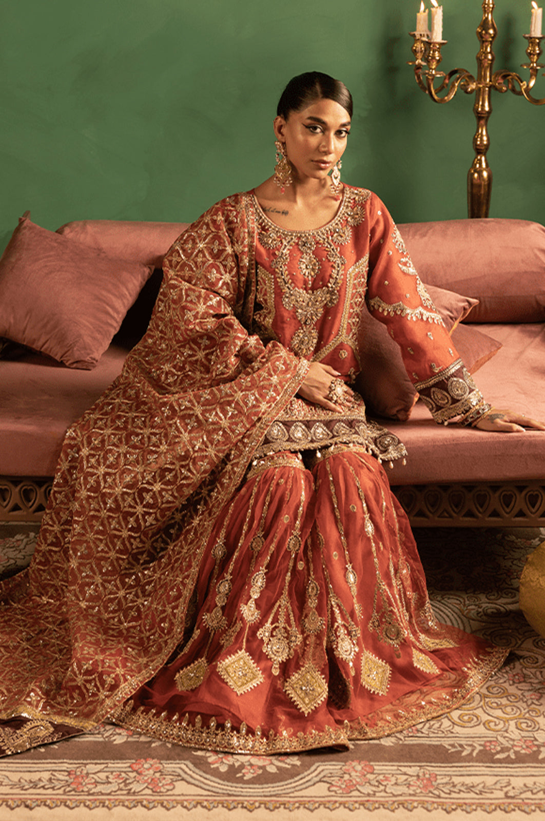 Tabeer By Diara Couture Stitched 3 Piece Formals Collection'2025-ZONAISHA - UA-01 - RUST