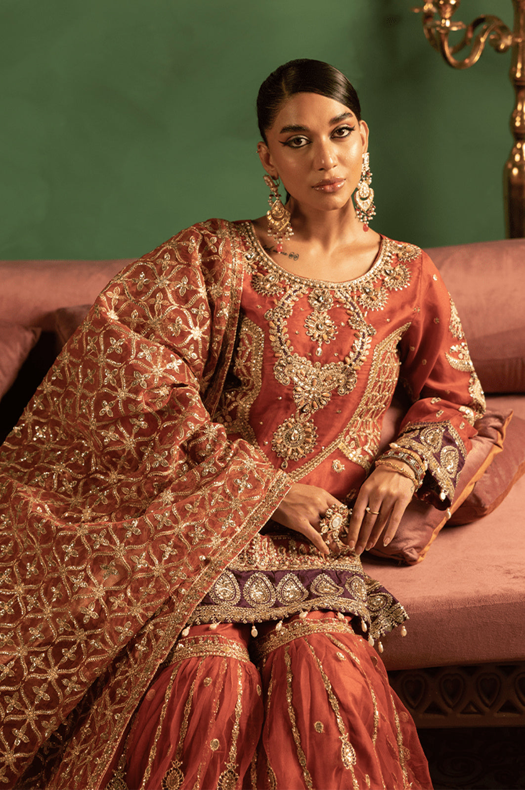 Tabeer By Diara Couture Stitched 3 Piece Formals Collection'2025-ZONAISHA - UA-01 - RUST