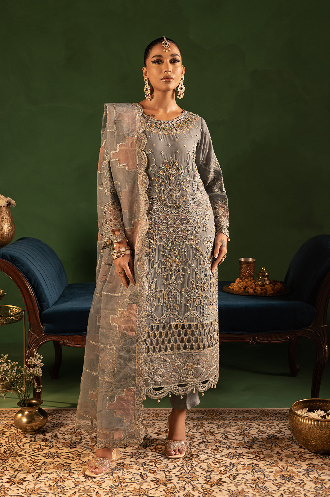 Tabeer By Diara Couture Stitched 3 Piece Formals Collection'2025-SALEHA - SF-09 - GREY