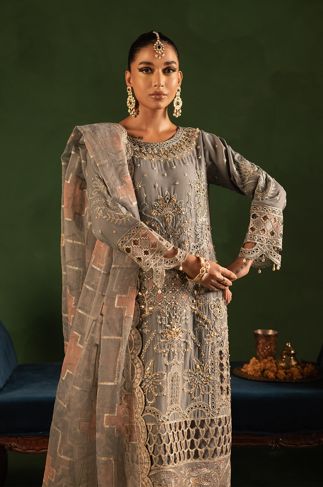 Tabeer By Diara Couture Stitched 3 Piece Formals Collection'2025-SALEHA - SF-09 - GREY